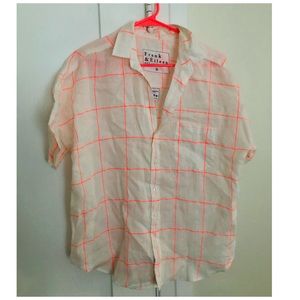 Frank & Eileen Neon Pink Panel Shirt Sz M